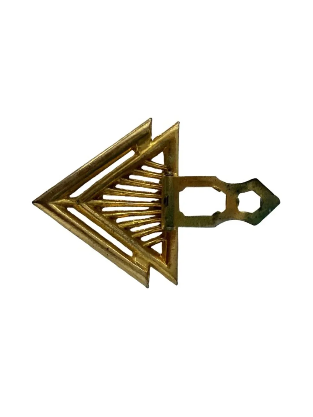 Vintage Art Deco Rhinestone Sweater Clip Triangle Dress Clip Gold Tone Geometric